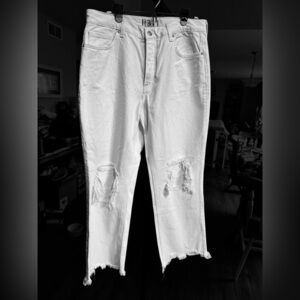 We The Free Button Fly Jeans Off-White Women’s Size 31 Distressed Raw Hem